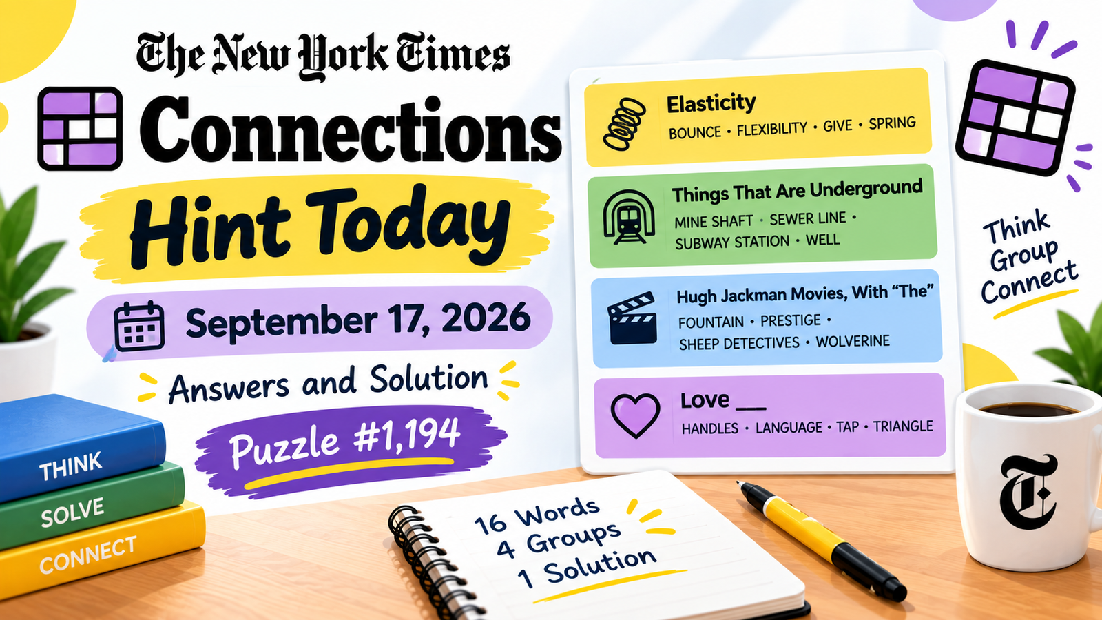 NYT Connections hint 17 September 2026 Answers and Solution #1,194